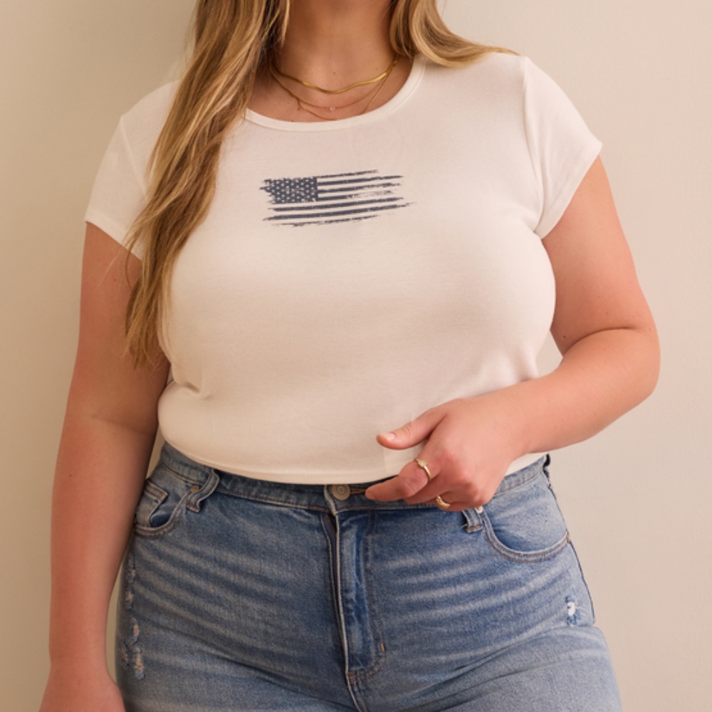 New Arula Usa Flag Baby Tee Plus Size X / 0x, And A / 1x Available